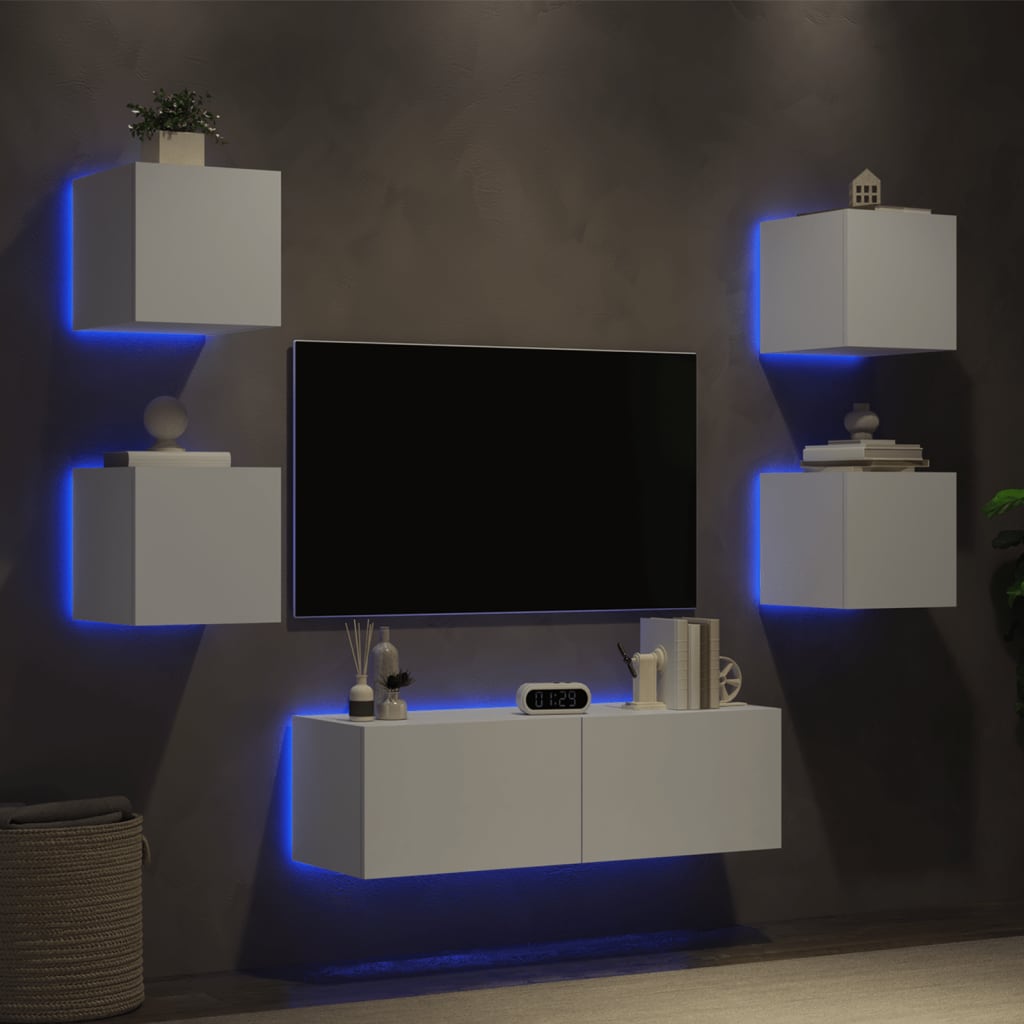 Meuble TV muraux 5 pcs avec lumières LED blanc - XIOS