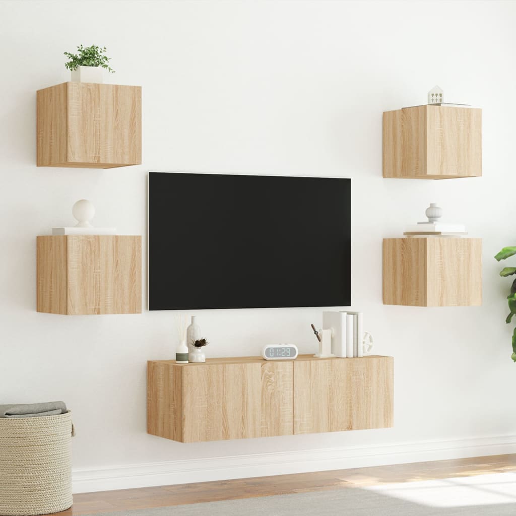 Meuble TV muraux 5 pcs avec lumières LED chêne sonoma - XIOS