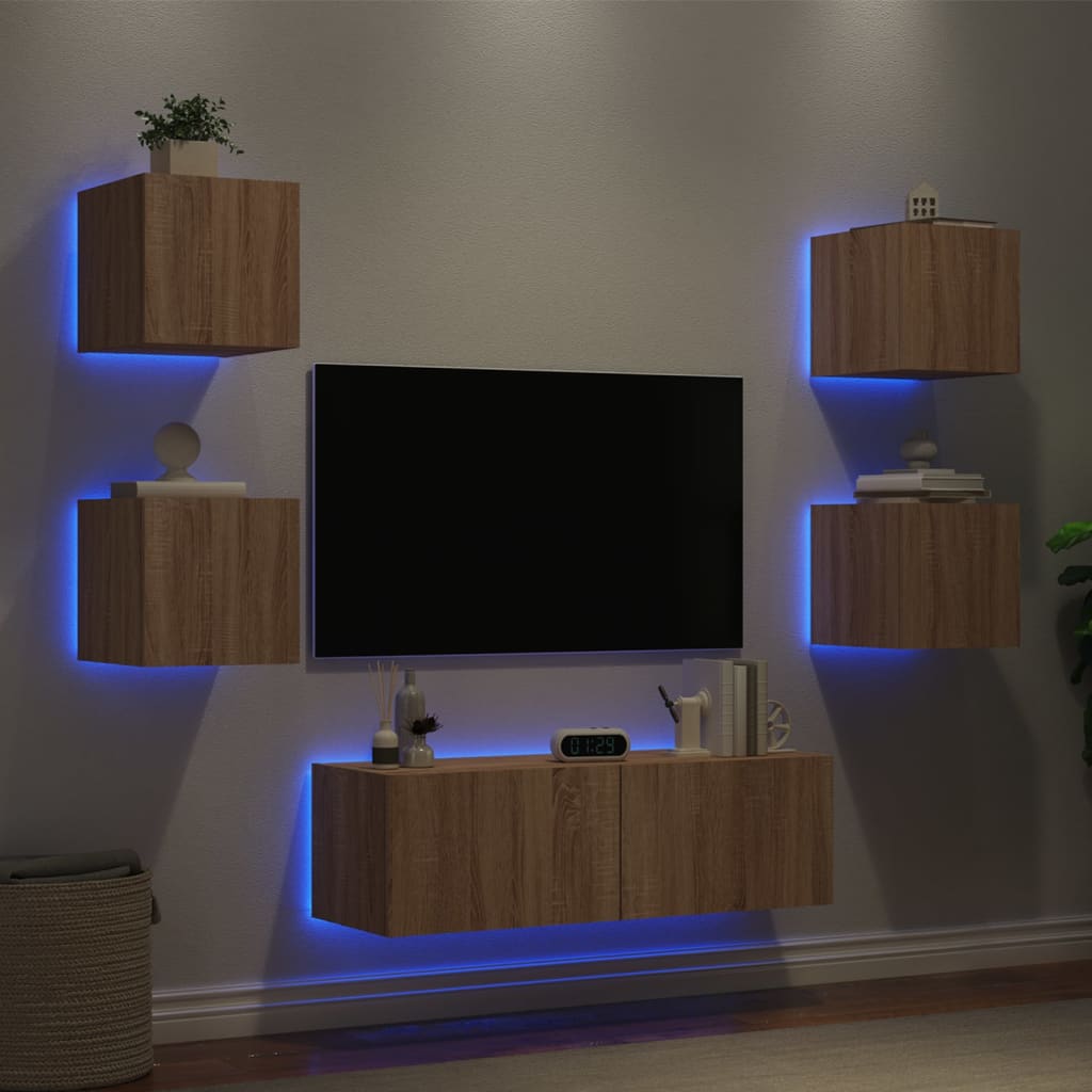 Meuble TV muraux 5 pcs avec lumières LED chêne sonoma - XIOS