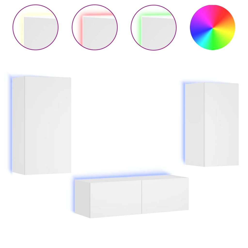 Meuble TV muraux 3 pcs avec lumières LED blanc - XIOS