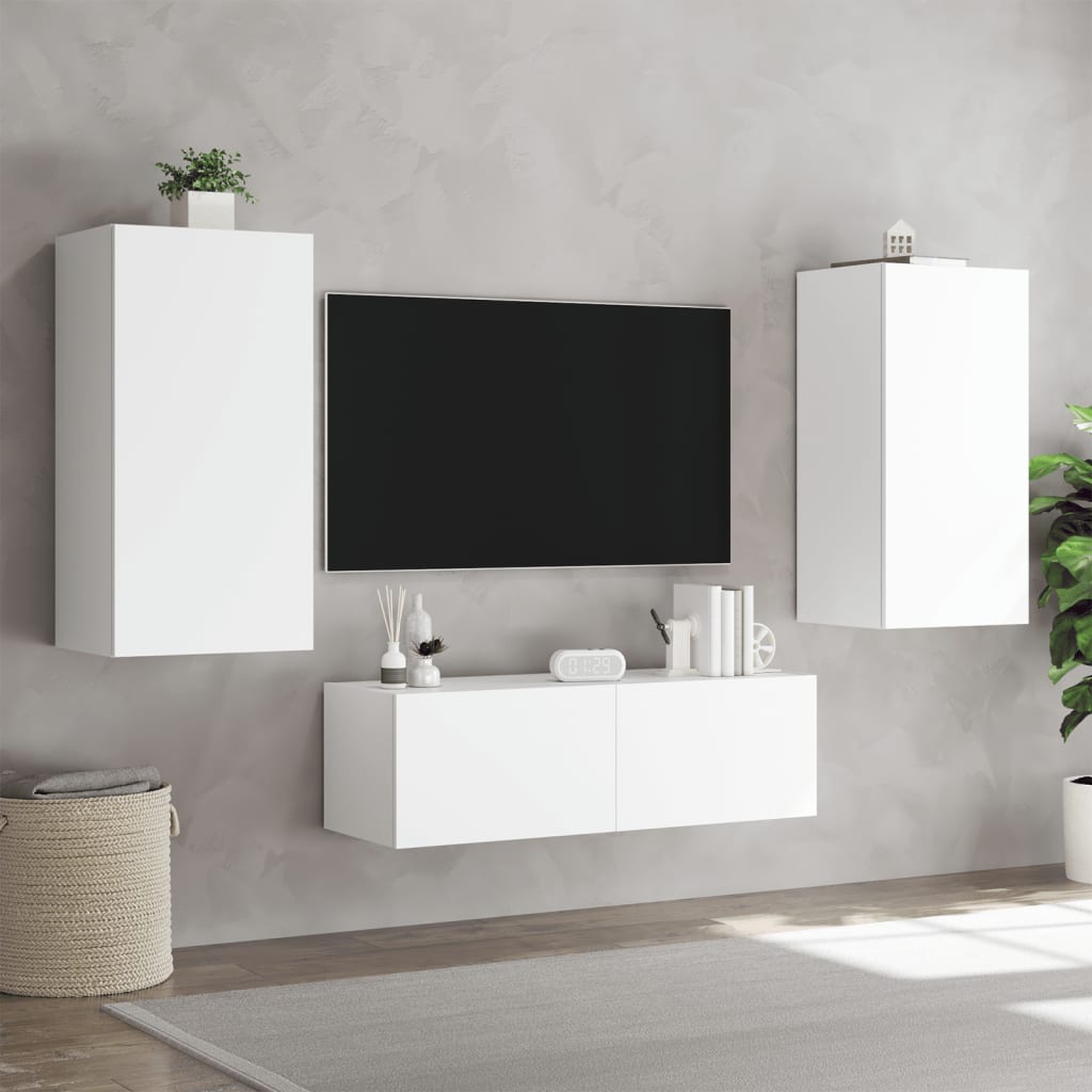 Meuble TV muraux 3 pcs avec lumières LED blanc - XIOS