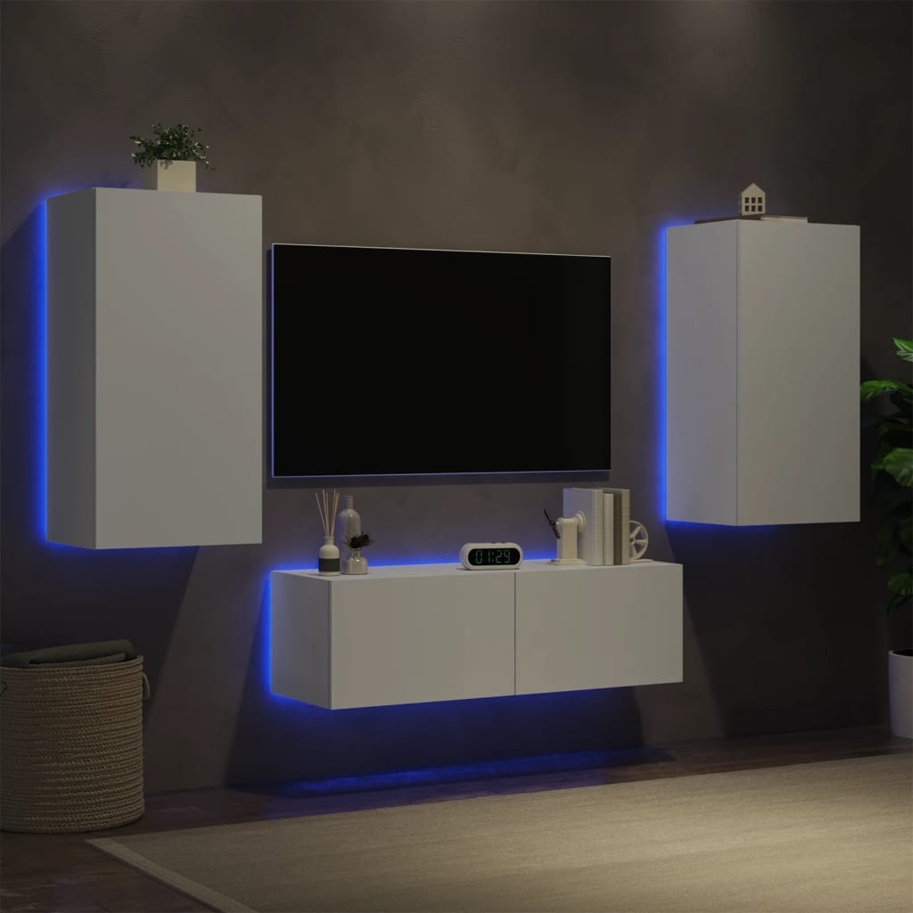 Meuble TV muraux 3 pcs avec lumières LED blanc - XIOS