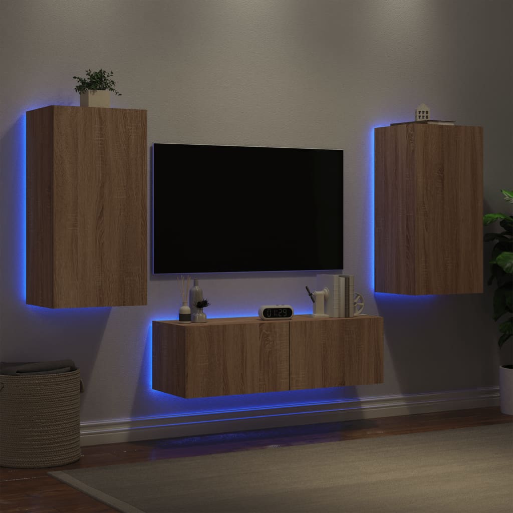 Meuble TV muraux 3 pcs avec lumières LED chêne sonoma - XIOS