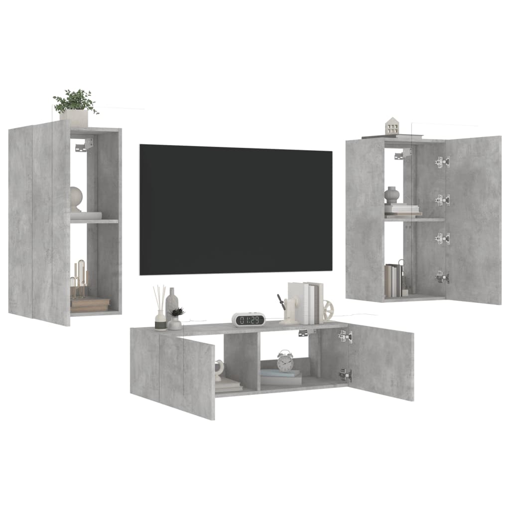 Meuble TV muraux 3 pcs avec lumières LED gris béton - XIOS