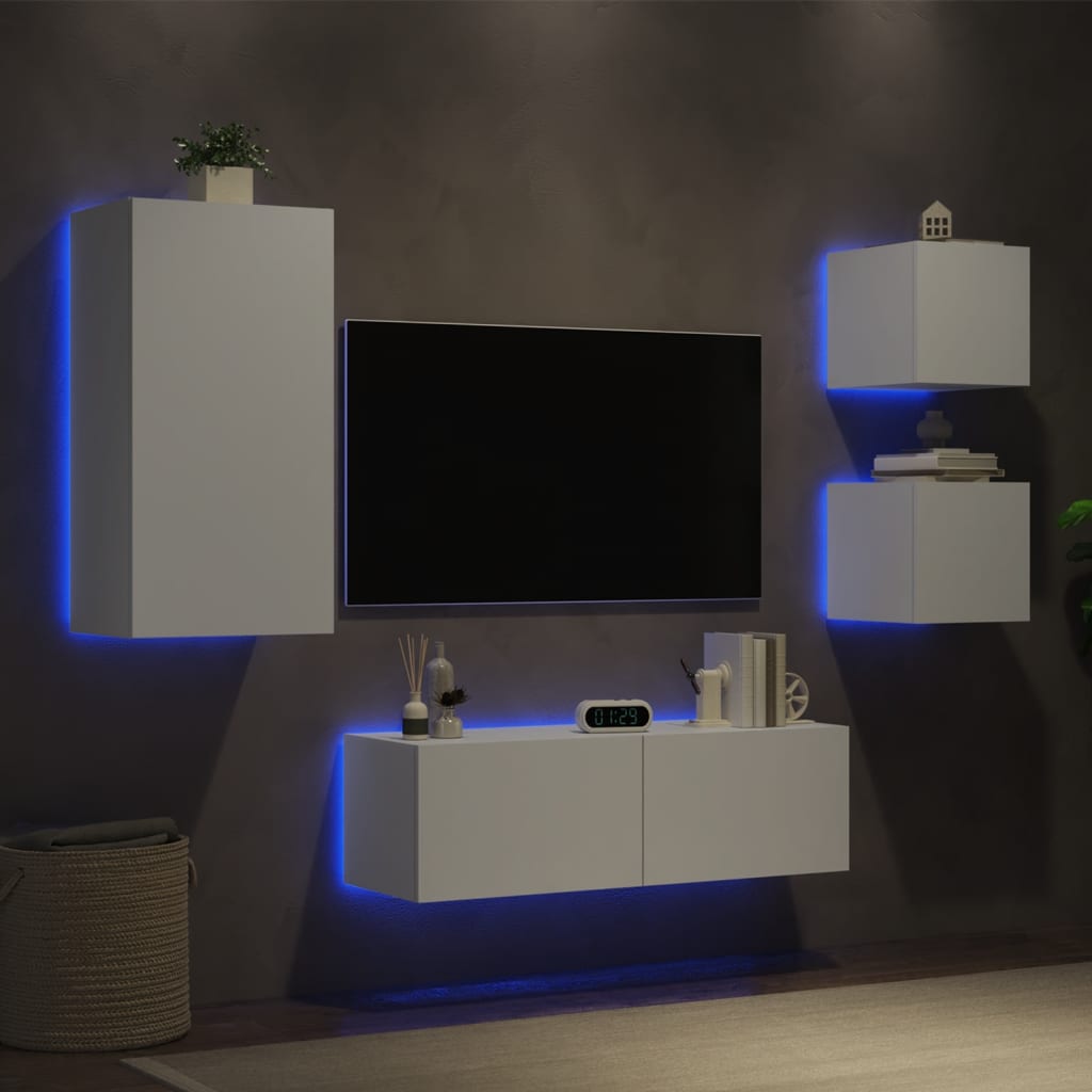 Meuble TV muraux 4 pcs avec lumières LED blanc - XIOS