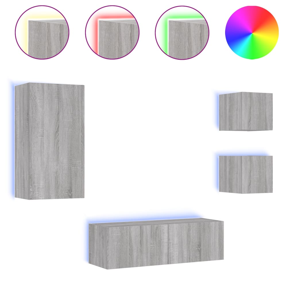 Meuble TV muraux 4 pcs avec lumières LED sonoma gris - XIOS