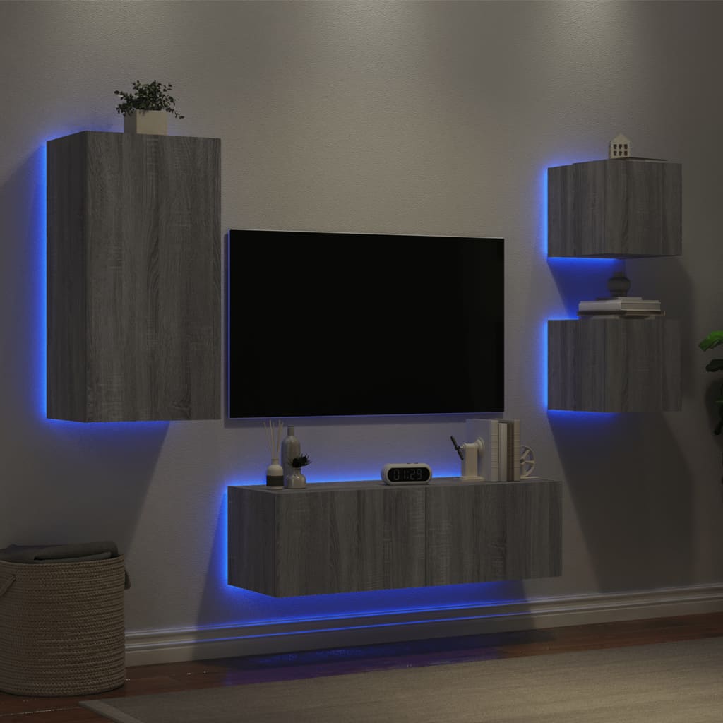 Meuble TV muraux 4 pcs avec lumières LED sonoma gris - XIOS