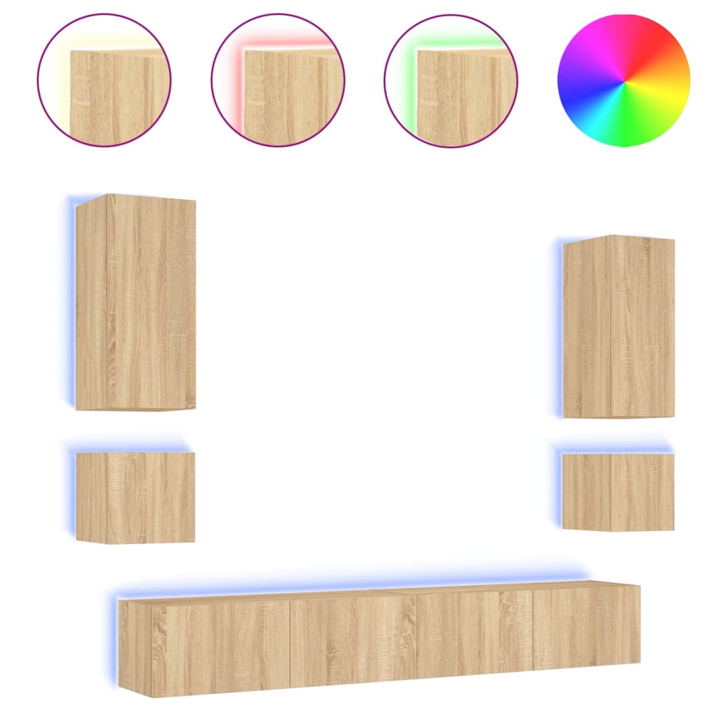 Meuble TV muraux 6 pcs avec lumières LED chêne sonoma - XIOS
