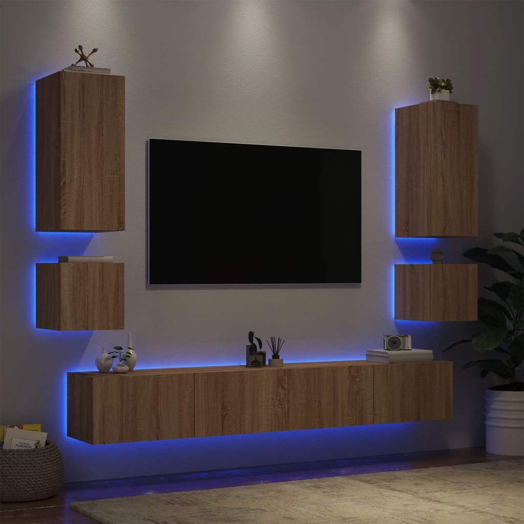 Meuble TV muraux 6 pcs avec lumières LED chêne sonoma - XIOS