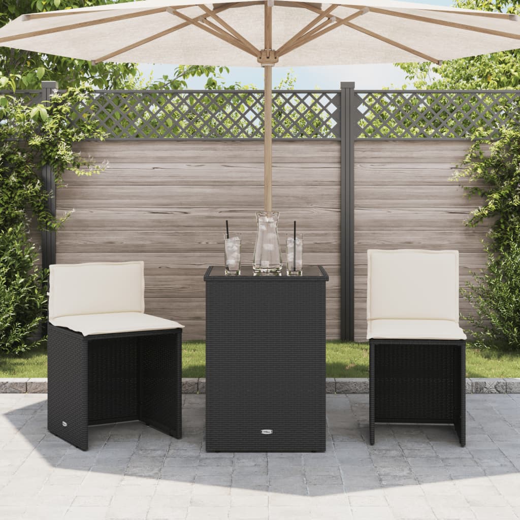 Ensemble de bistro 3 pcs avec coussins noir résine tressée - XIOS
