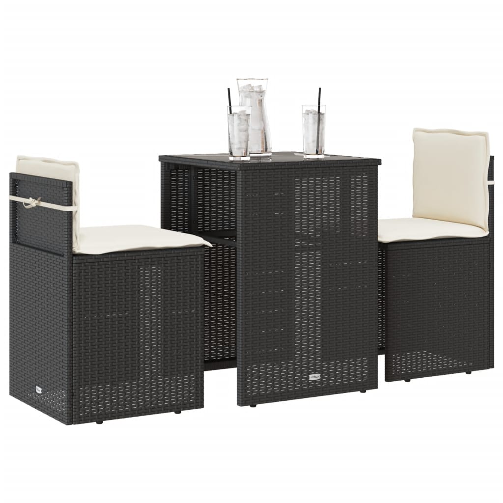 Ensemble de bistro 3 pcs avec coussins noir résine tressée - XIOS
