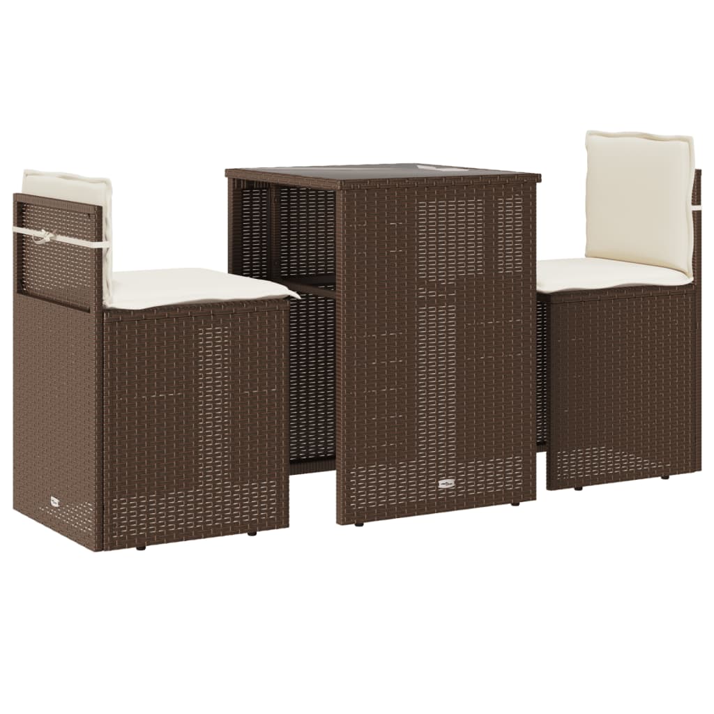 Ensemble de bistro 3 pcs avec coussins marron résine tressée - XIOS