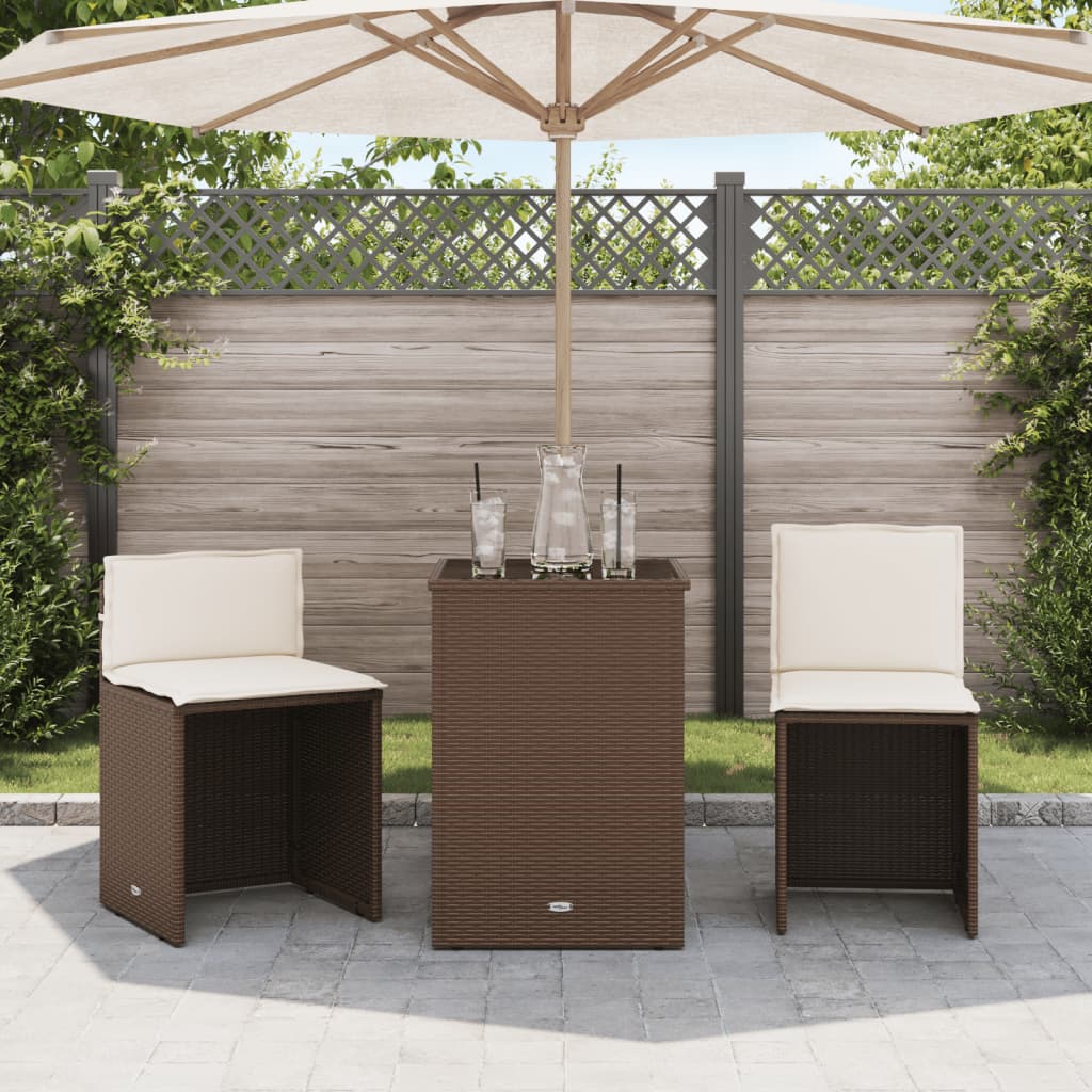 Ensemble de bistro 3 pcs avec coussins marron résine tressée - XIOS