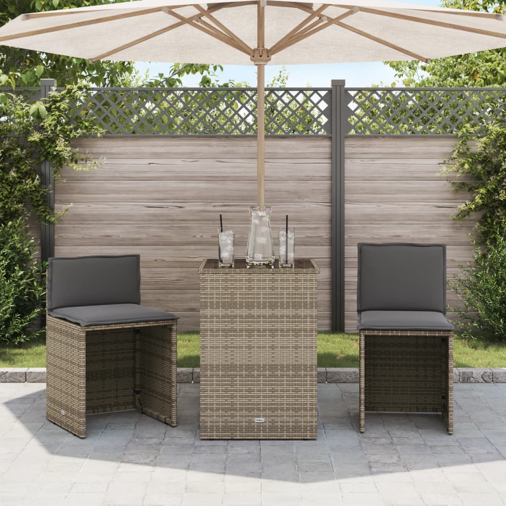 Ensemble de bistro 3 pcs avec coussins gris résine tressée - XIOS