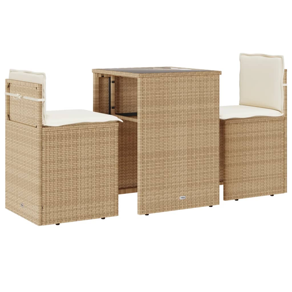 Ensemble de bistro 3 pcs avec coussins beige résine tressée - XIOS