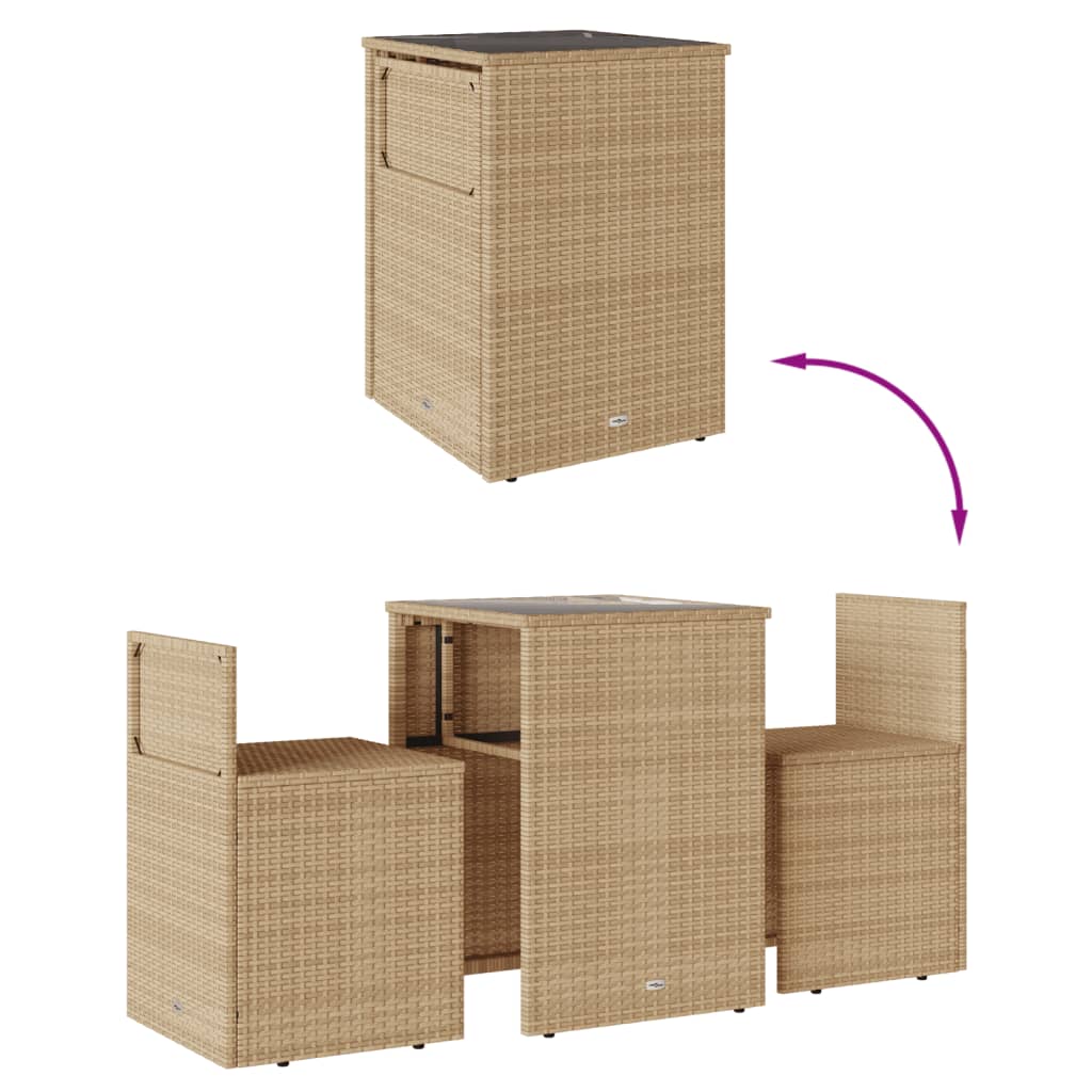 Ensemble de bistro 3 pcs avec coussins beige résine tressée - XIOS