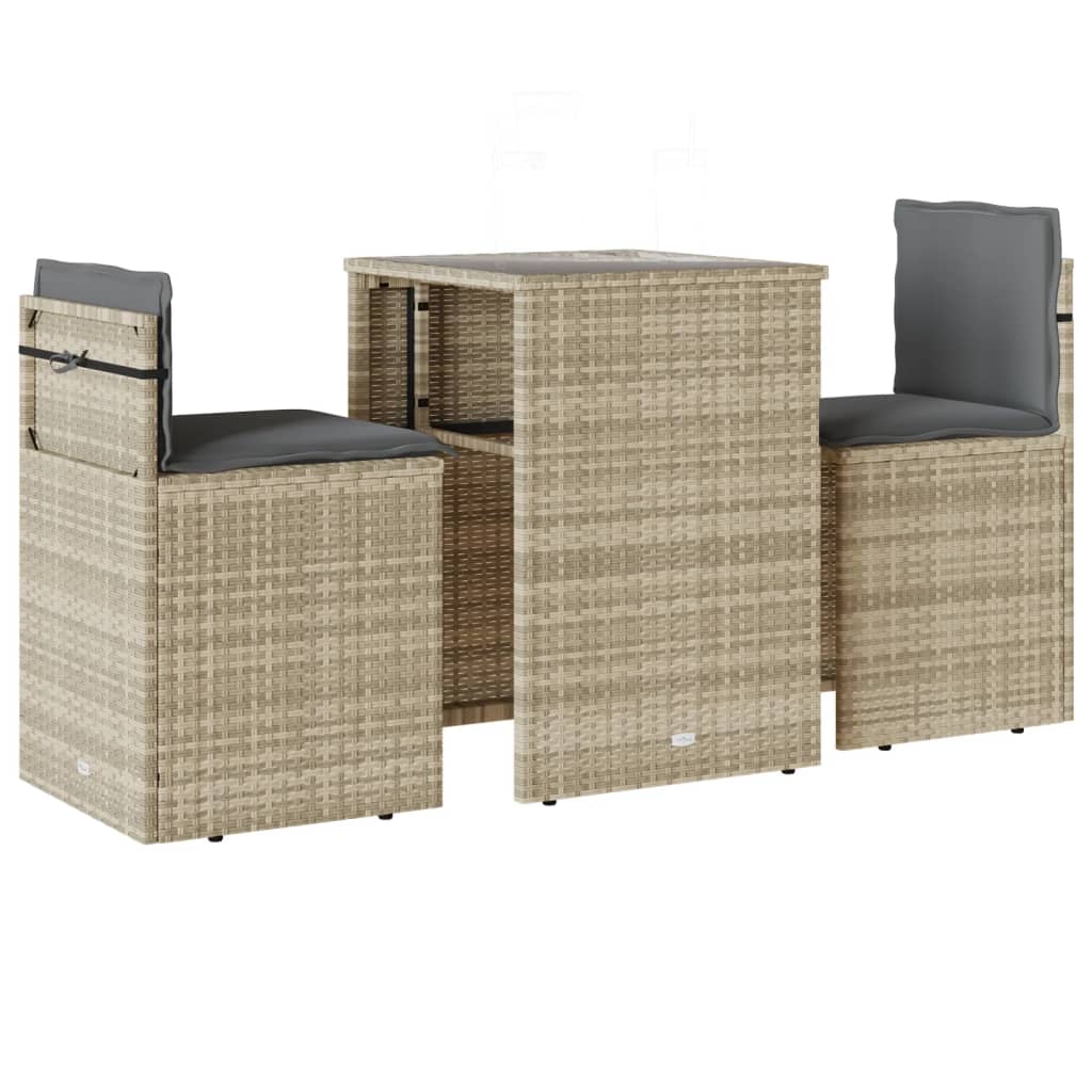 Ensemble de bistro 3 pcs et coussins gris clair résine tressée - XIOS