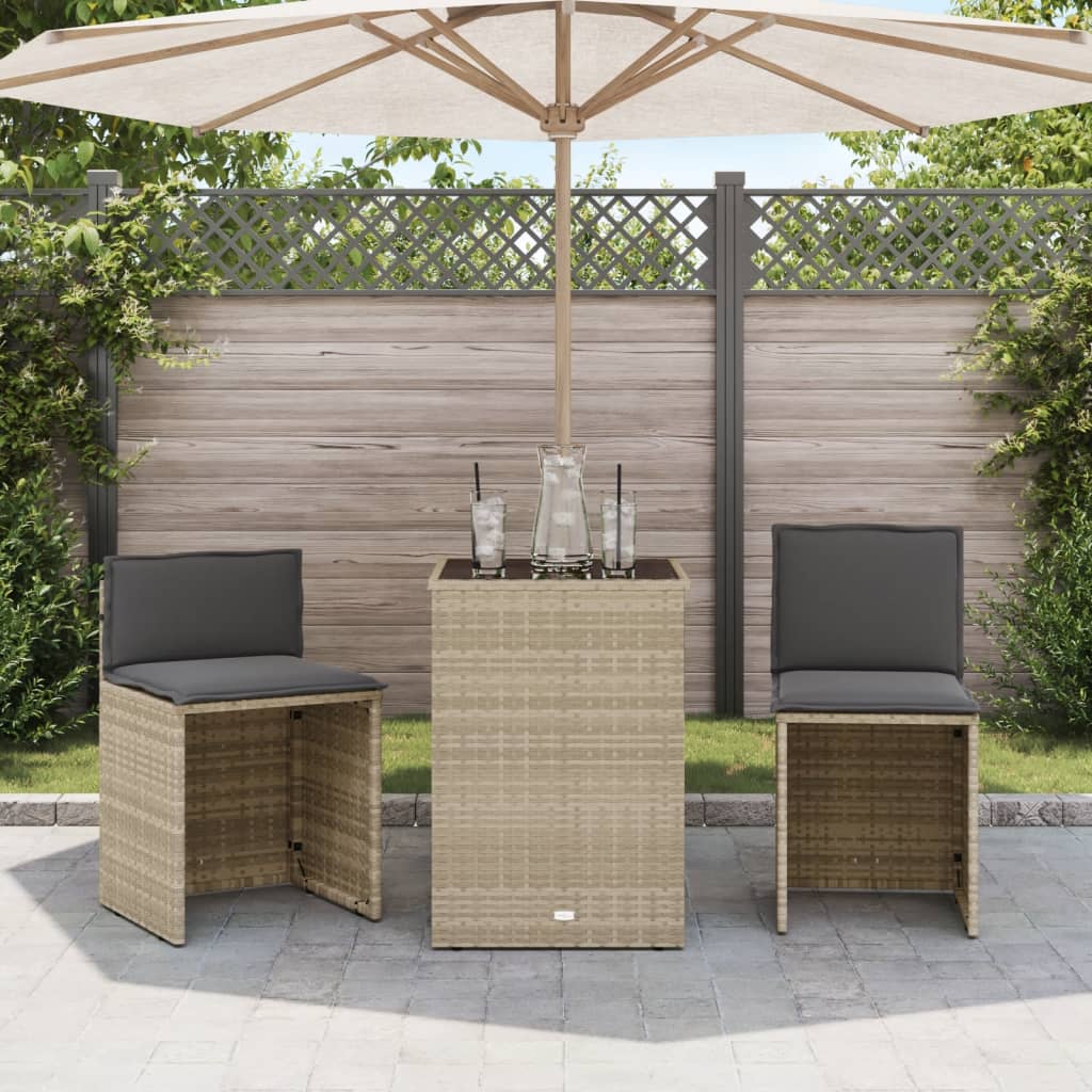 Ensemble de bistro 3 pcs et coussins gris clair résine tressée - XIOS