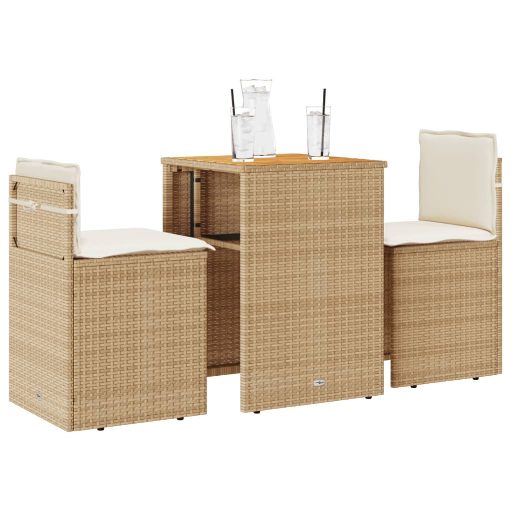 Ensemble de bistro 3 pcs avec coussins beige résine tressée - XIOS