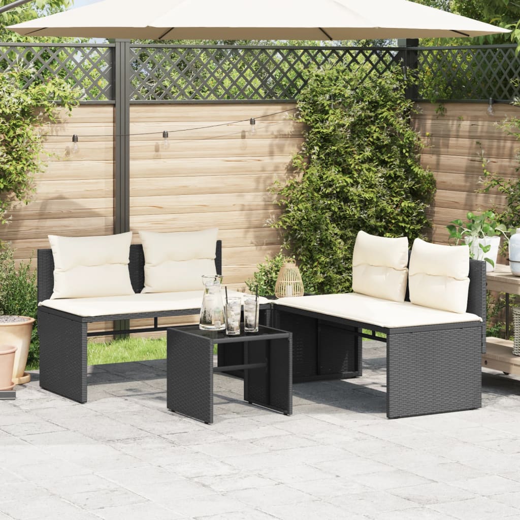 Salon de jardin 4 pcs avec coussins noir résine tressée - XIOS