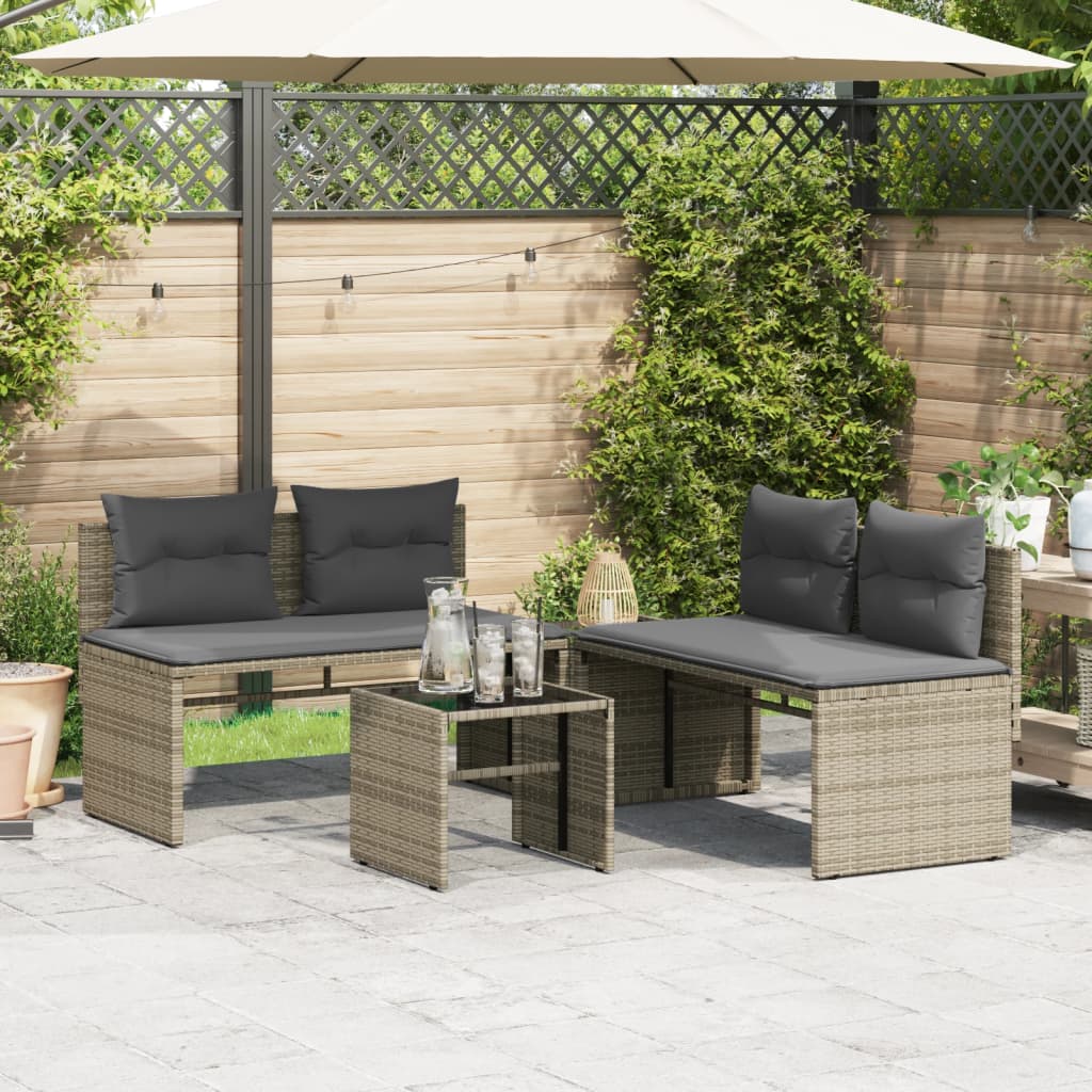Salon de jardin 4 pcs avec coussins gris résine tressée - XIOS