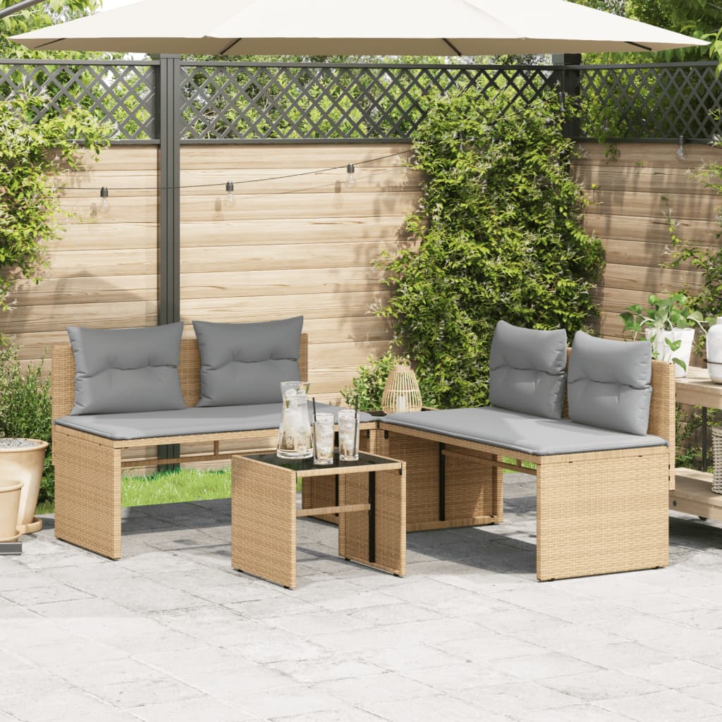 Salon de jardin avec coussins 4 pcs beige résine tressée - XIOS