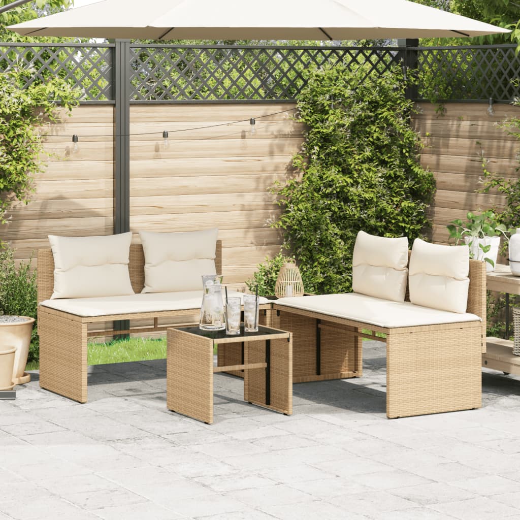 Salon de jardin avec coussins 4 pcs beige résine tressée - XIOS