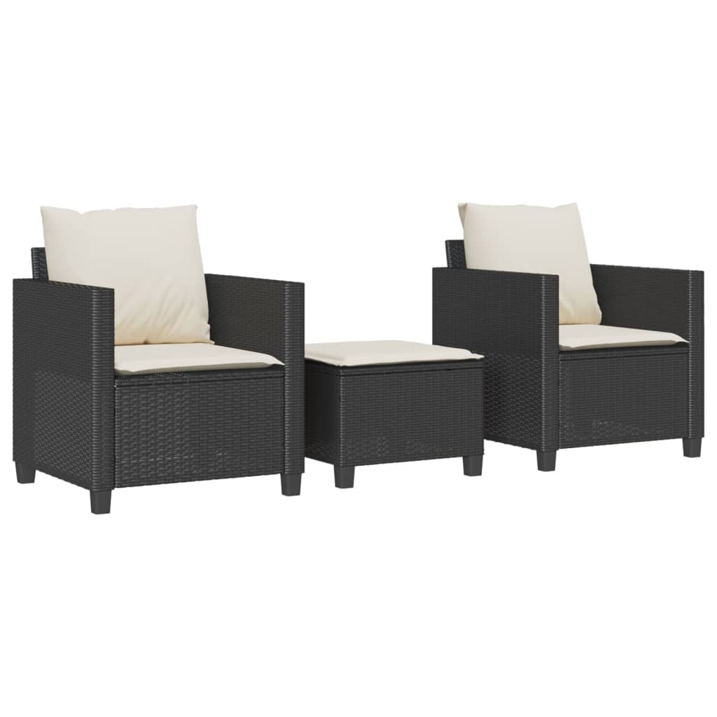 Ensemble de bistro 3 pcs avec coussins noir résine tressée - XIOS