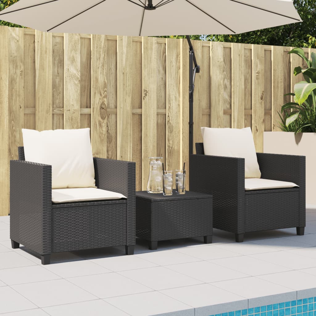 Ensemble de bistro 3 pcs avec coussins noir résine tressée - XIOS