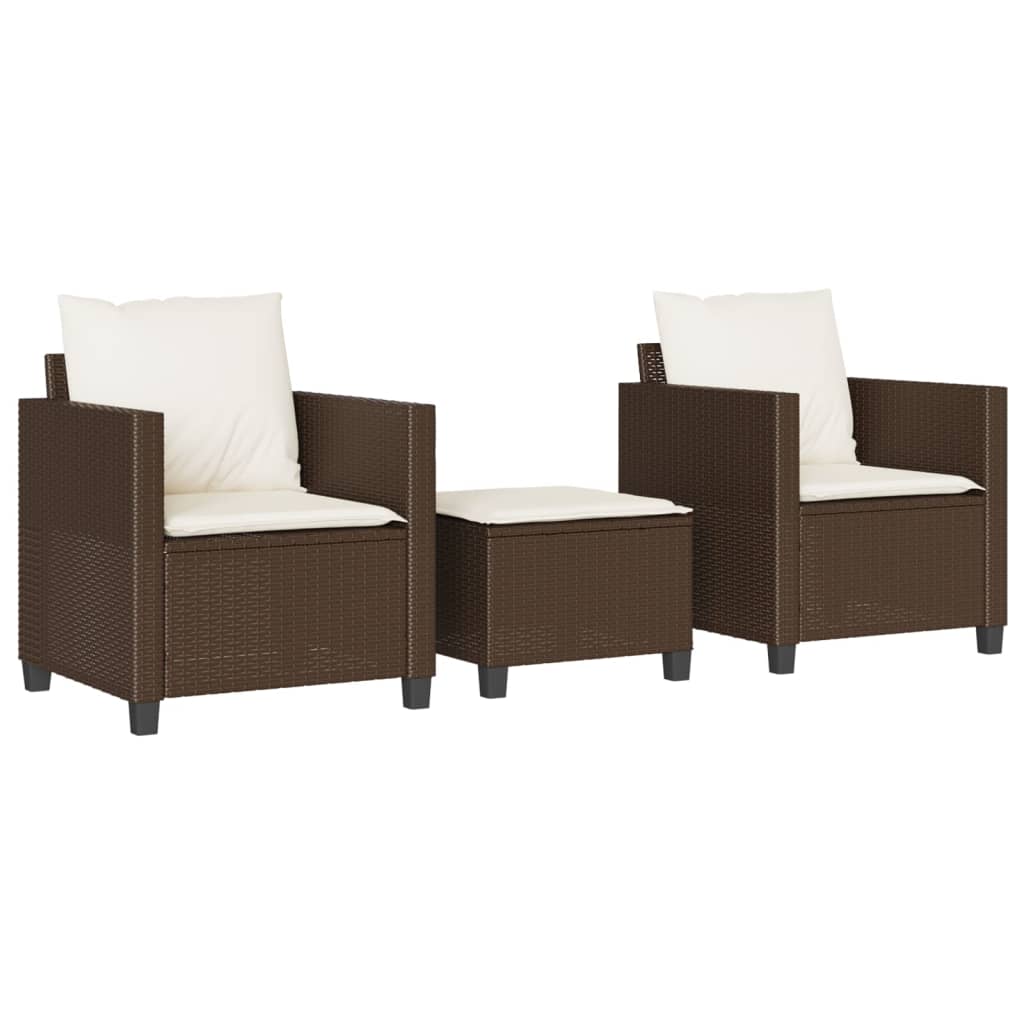 Ensemble de bistro 3 pcs avec coussins marron résine tressée - XIOS