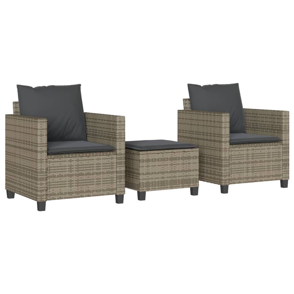 Ensemble de bistro 3 pcs avec coussins gris résine tressée - XIOS