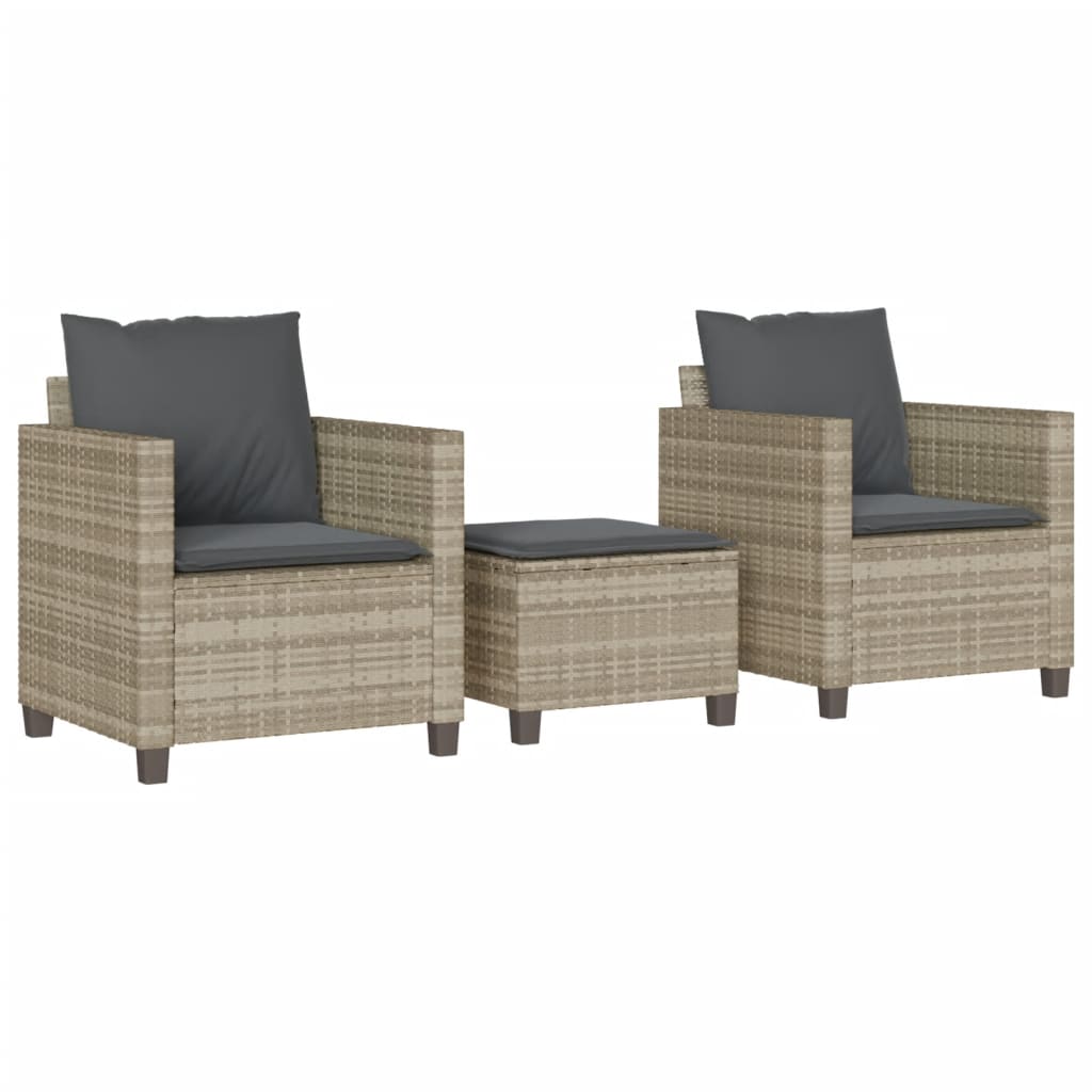 Ensemble de bistro 3 pcs et coussins gris clair résine tressée - XIOS