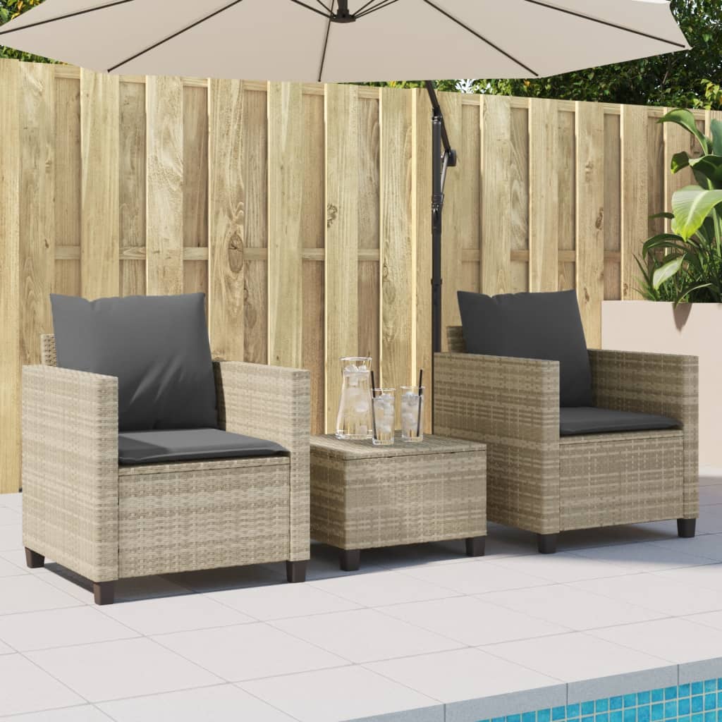 Ensemble de bistro 3 pcs et coussins gris clair résine tressée - XIOS