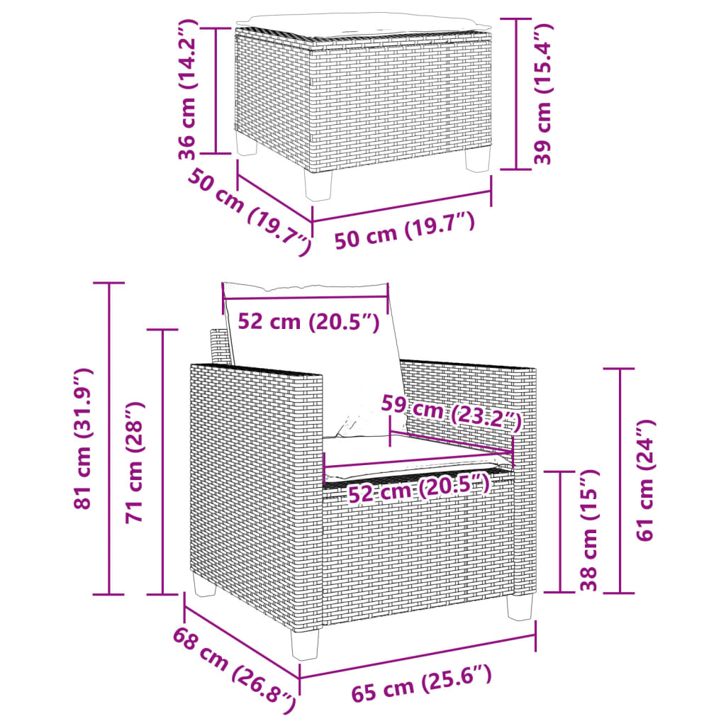 Ensemble de bistro 3 pcs et coussins gris clair résine tressée - XIOS