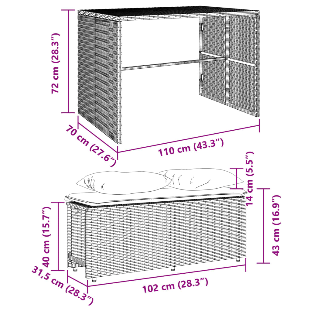 Ensemble à manger de jardin avec coussins 3 pcs Noir - XIOS