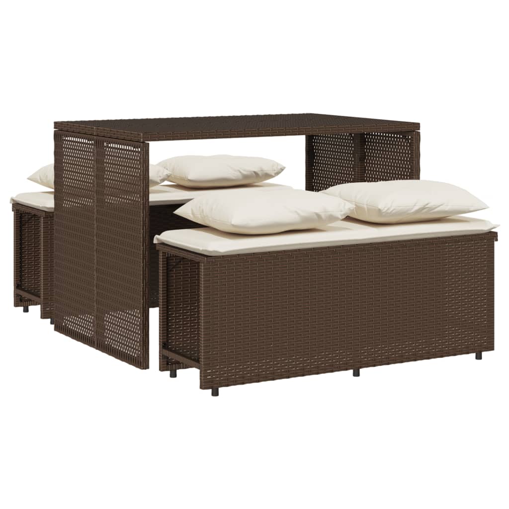 Ensemble à manger de jardin 3 pcs et coussins marron poly rotin - XIOS