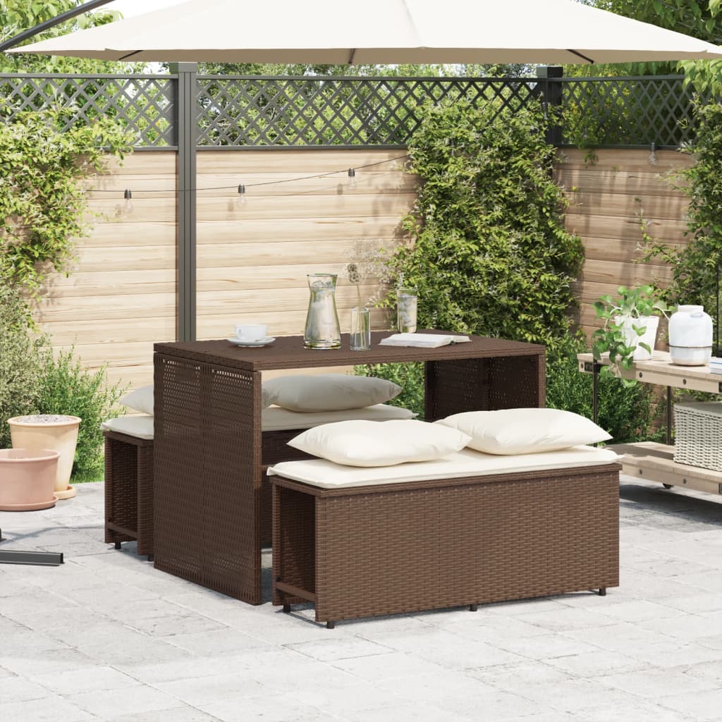 Ensemble à manger de jardin 3 pcs et coussins marron poly rotin - XIOS