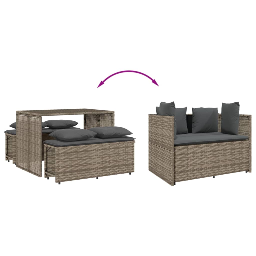 Ensemble à manger de jardin 3 pcs coussins gris résine tressée - XIOS
