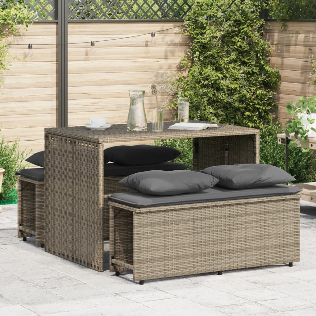Ensemble à manger de jardin 3 pcs coussins gris résine tressée - XIOS