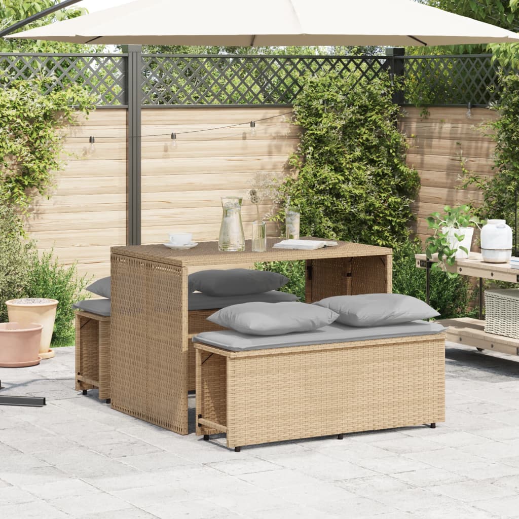 Ensemble à manger de jardin et coussins 3 pcs Beige poly rotin - XIOS