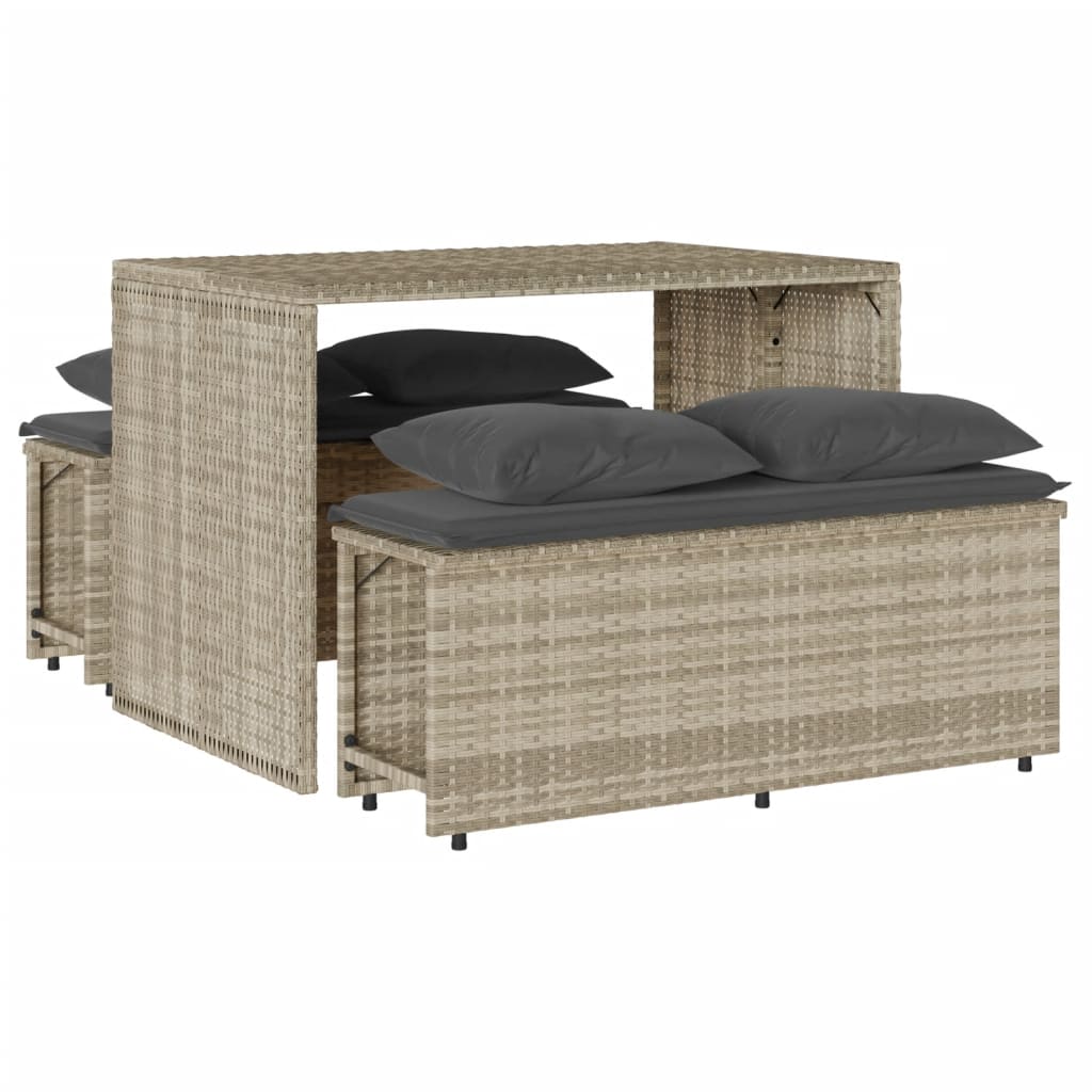 Ensemble à manger de jardin 3pcs coussins gris clair poly rotin - XIOS