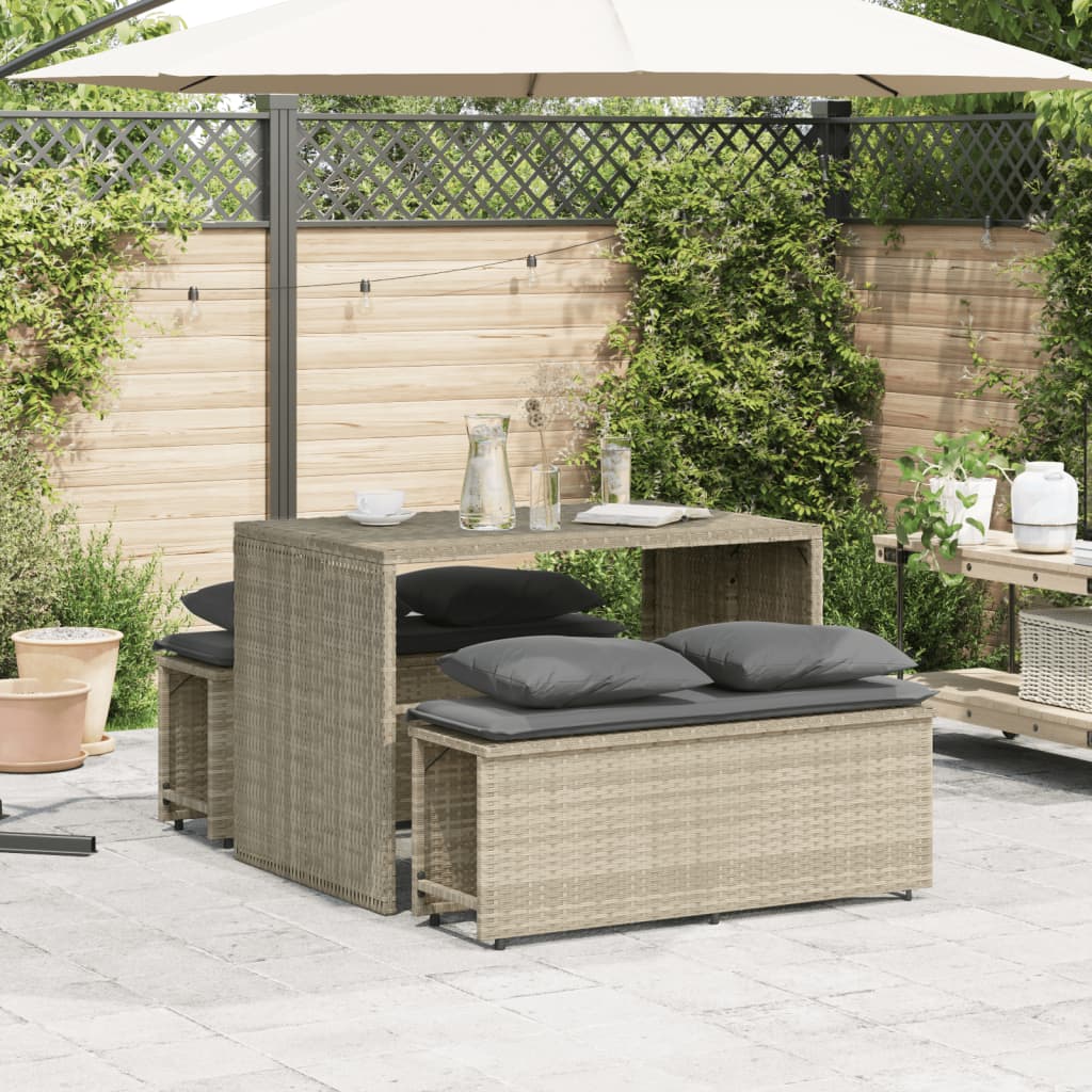 Ensemble à manger de jardin 3pcs coussins gris clair poly rotin - XIOS