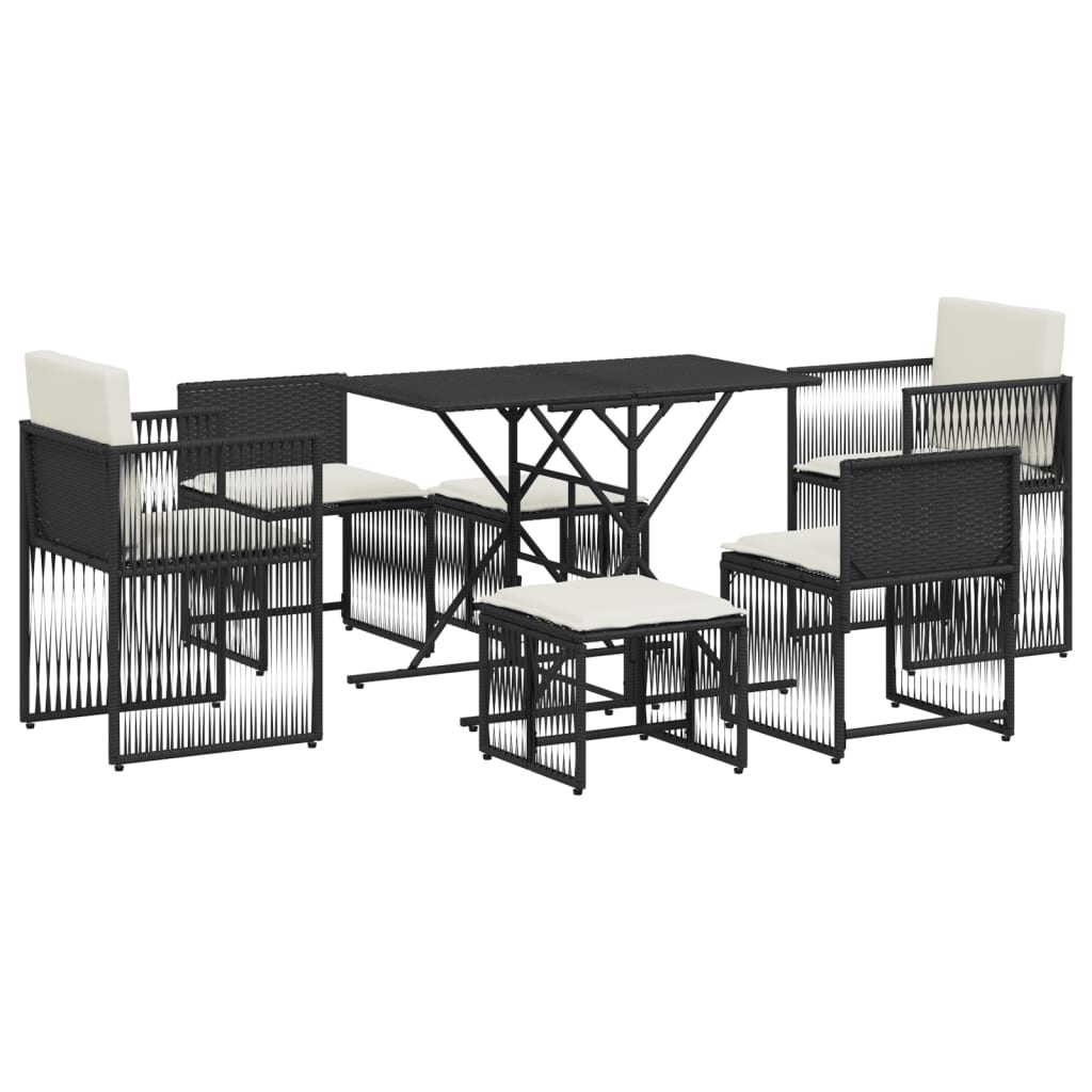 Ensemble à manger de jardin coussins 7 pcs noir résine tressée - XIOS