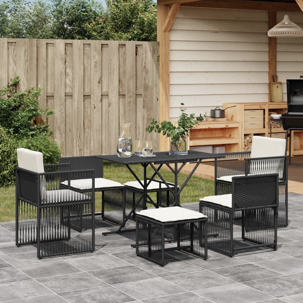 Ensemble à manger de jardin coussins 7 pcs noir résine tressée - XIOS