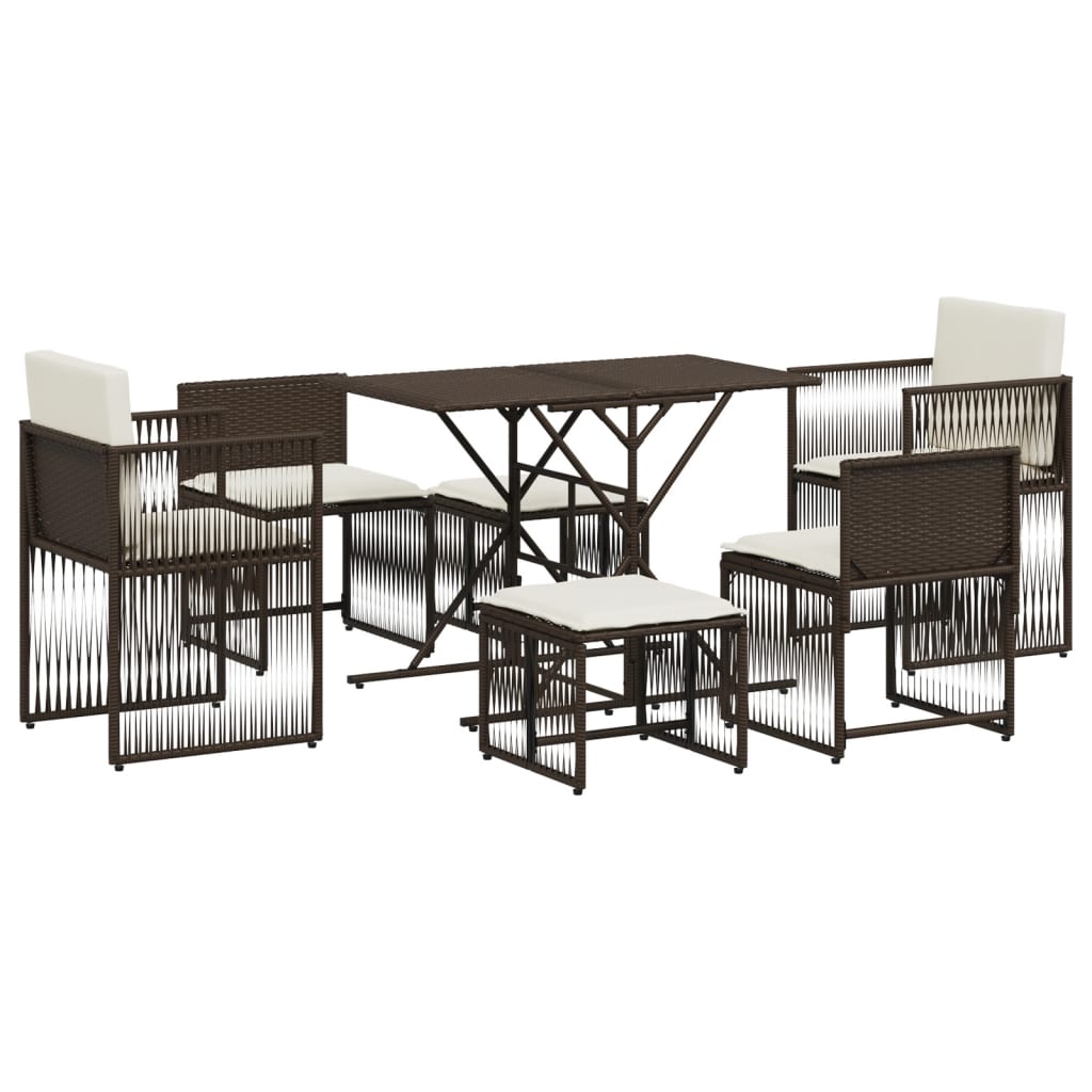 Ensemble à manger de jardin et coussins 7 pcs marron rotin - XIOS