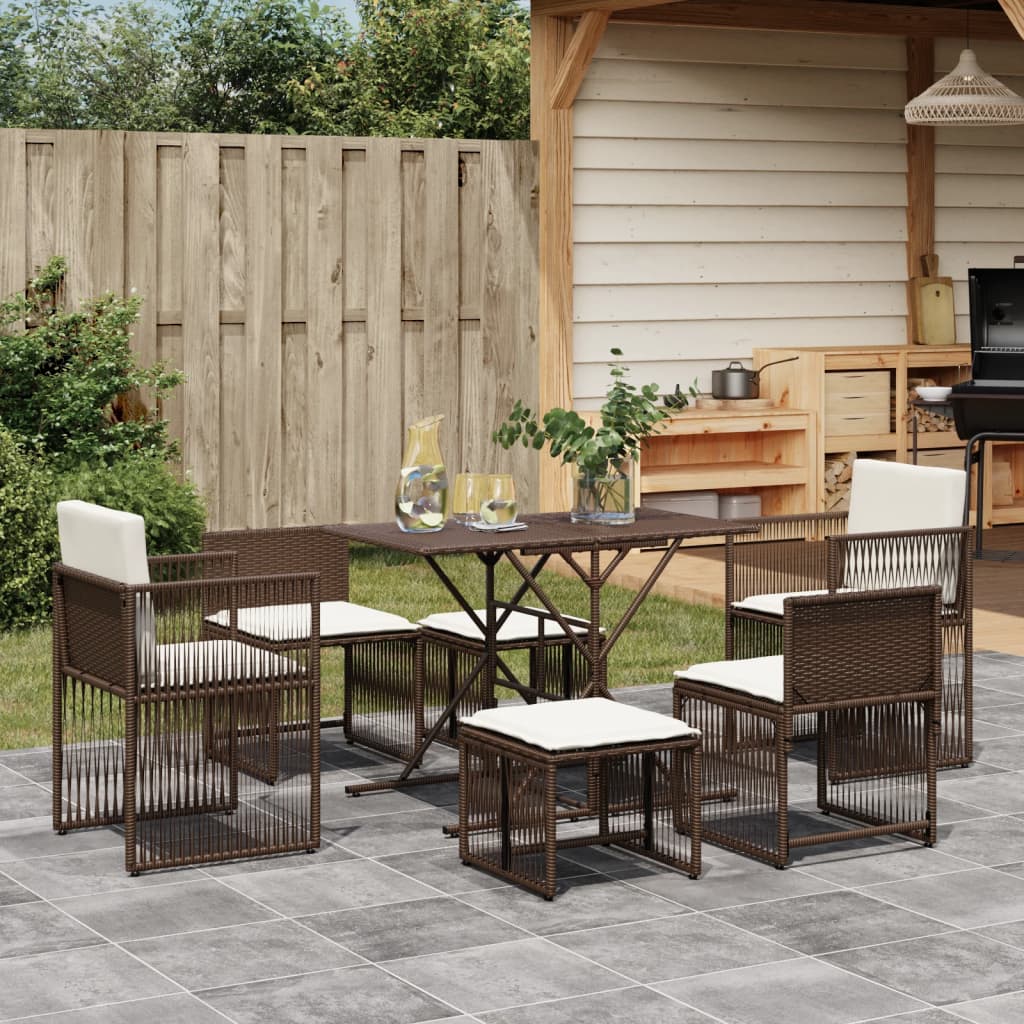 Ensemble à manger de jardin et coussins 7 pcs marron rotin - XIOS