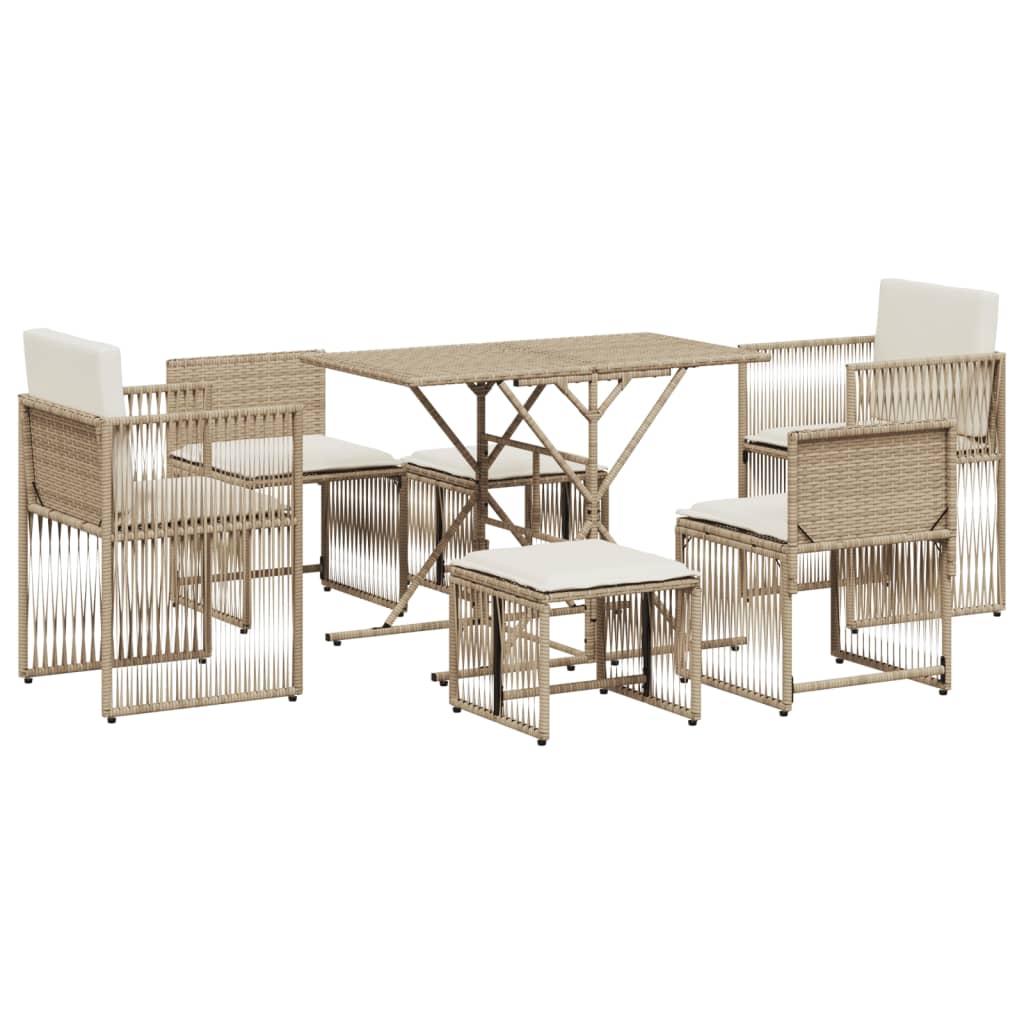 Ensemble à manger de jardin et coussins 7 pcs beige poly rotin - XIOS