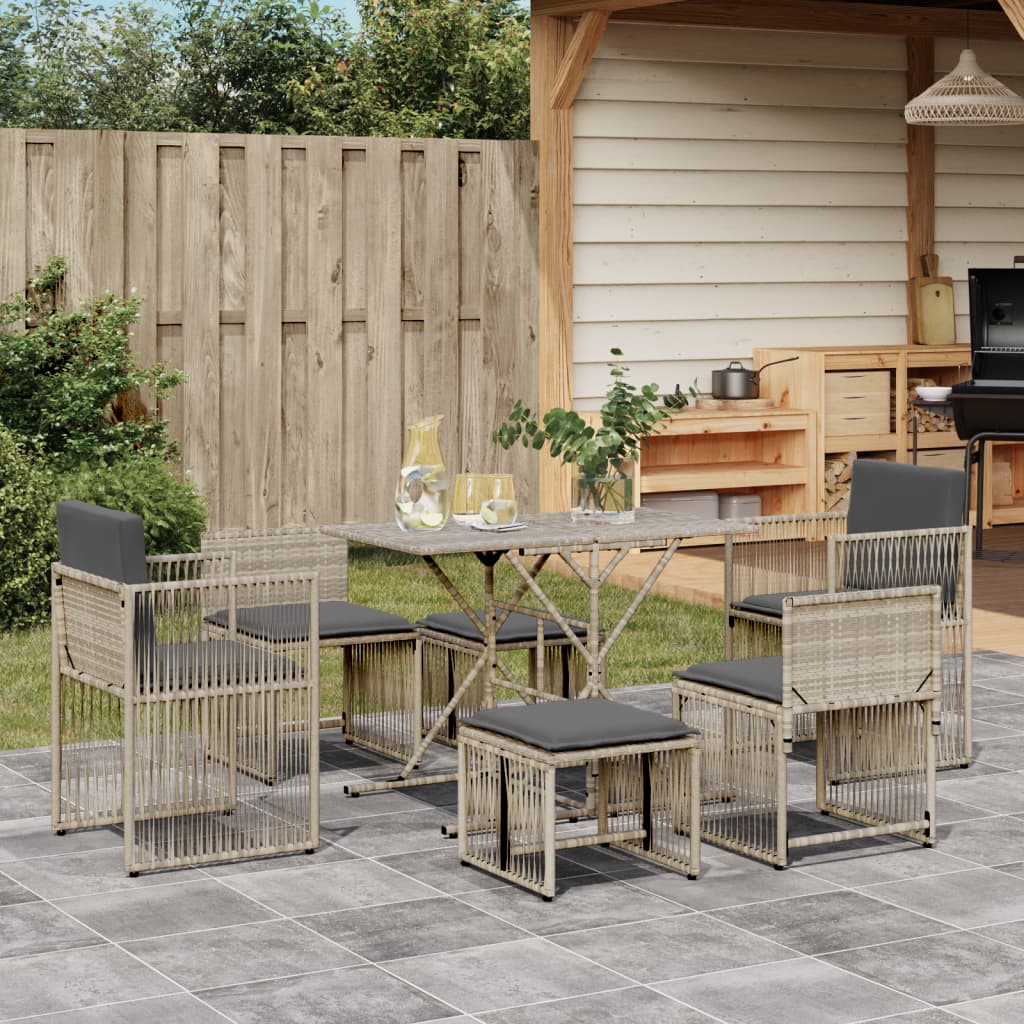 Ensemble à manger de jardin et coussins 7 pcs gris clair rotin - XIOS