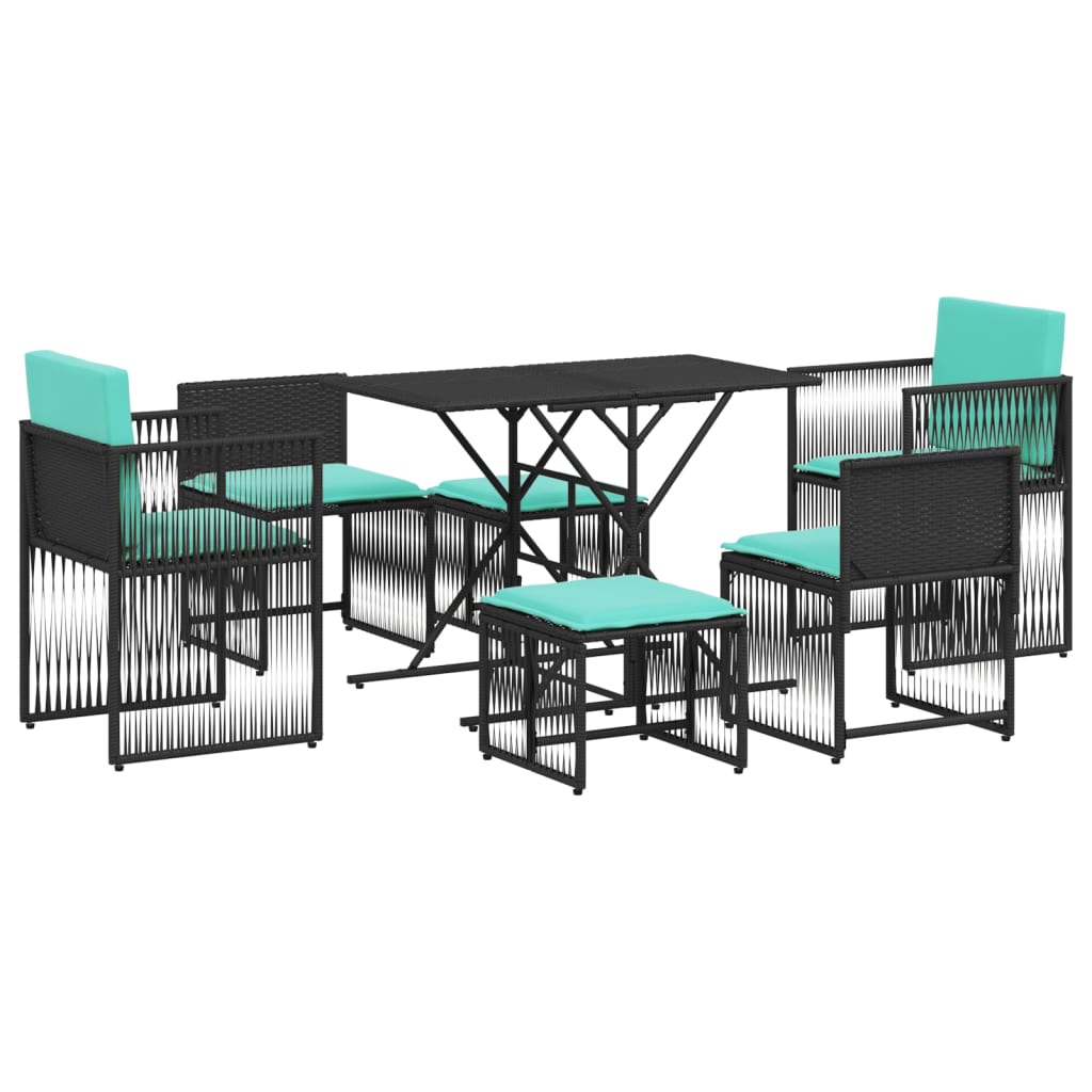 Ensemble à manger de jardin 7 pcs coussins noir résine tressée - XIOS
