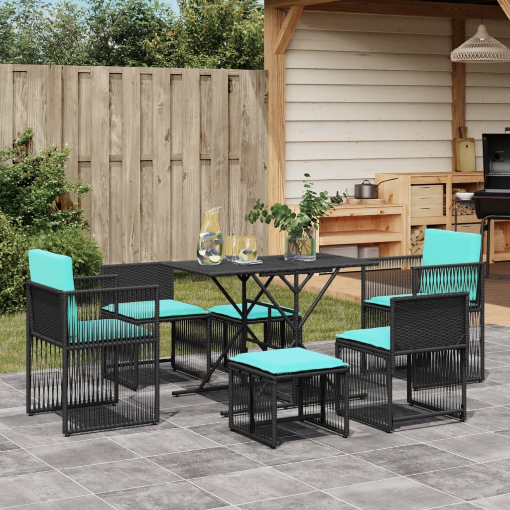 Ensemble à manger de jardin 7 pcs coussins noir résine tressée - XIOS